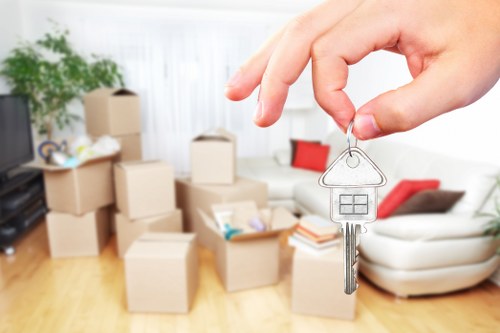 Packed boxes and furniture ready for local removals